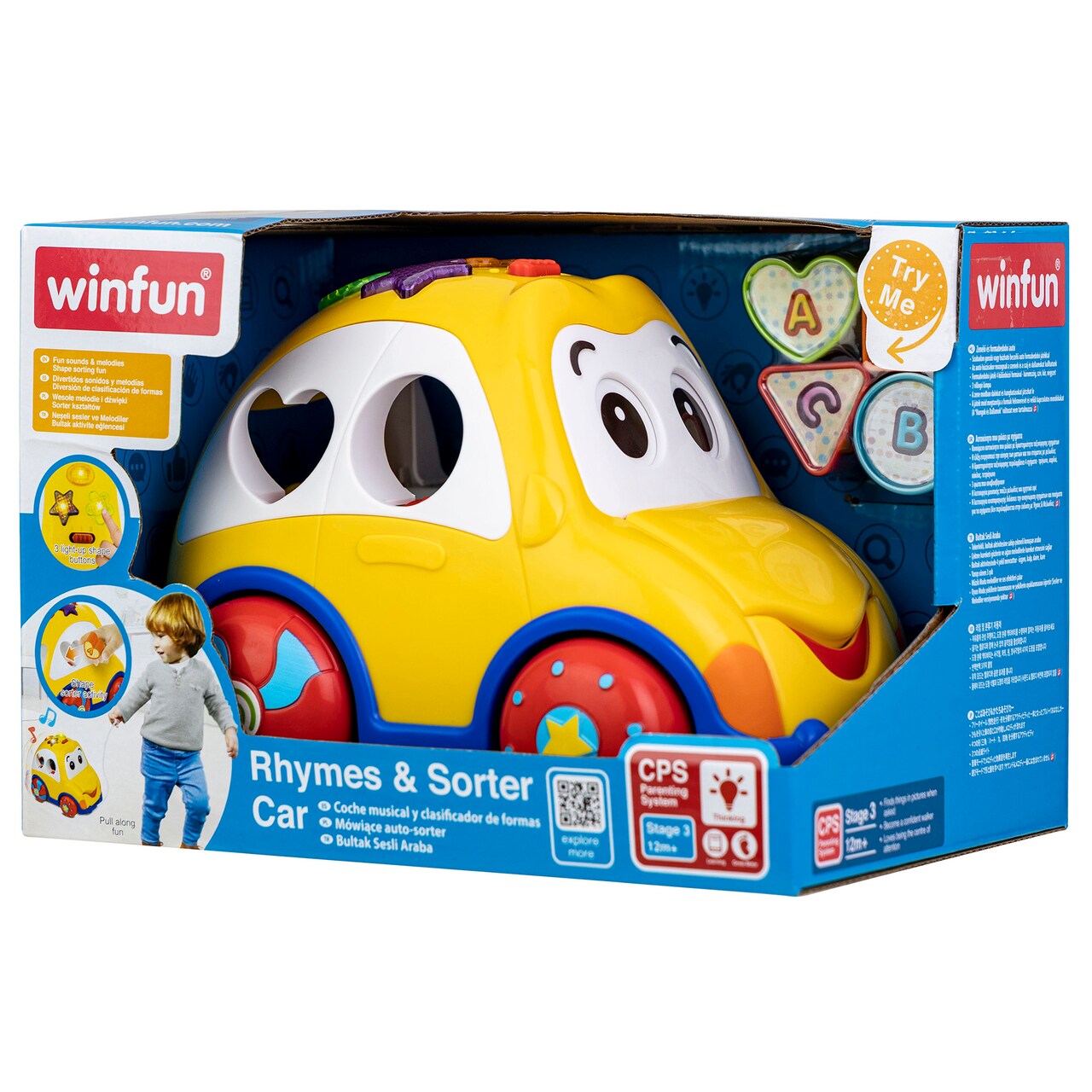 Winfun: Rhymes & Sorter Car - Lights & Sounds, Pull Along & Shapes Toy, 2 Modes: Play & Music Mode, Gross Motor Development, Baby & Toddler Age 12mo+